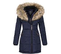 Geographical Norway Belissima - Chaqueta de invierno para mujer con capucha de piel , azul marino L