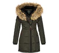Geographical Norway BEAUTIFUL LADY - Parka cálida, Abrigo grueso con capucha de piel falsa - Chaqueta larga de invierno con forro cálido - Regalo para mujer Moda casual (Caqui S)