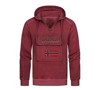 Geographical Norway Gymclass - Sudadera con capucha para hombre, aspecto lavado, bolsillo con media cremallera, parches y embros, granate, M