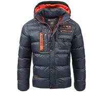 Geographical Norway Chaqueta acolchada de invierno para hombre - Anorak forrada - Chaqueta de exterior para invierno/otoño en paquete con gorro UD, azul marino, XL