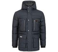 Geographical Norway Chaqueta de invierno para hombre con capucha, con bolsillo y parche, azul marino, L