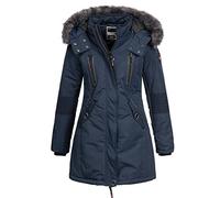 Geographical Norway Chaqueta de invierno para mujer Parka con capucha de piel Cora IMS Production S M L XL XXL, azul marino, L