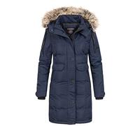 Geographical Norway Chaqueta de invierno para mujer, parka con capucha de piel sintética, desmontable, color azul marino, azul marino, L