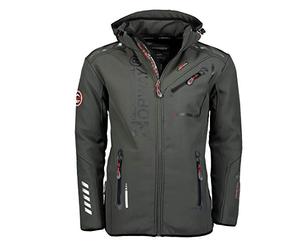 Geographical Norway - Chaqueta softshell para hombre impermeable y repelente al agua con capucha, chaqueta deportiva de exterior, cortavientos y de lluvia para actividades al aire libre, Gris y negro