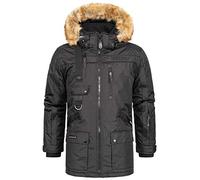 Geographical Norway Chirac Men Distribrands - Chaqueta Larga Resistente Para Hombre - Abrigo Estilo Forro Diseno Aislante - Cazadora De Viento - Bolsillo Botones (Negro 3XL)