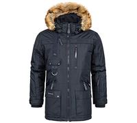 Geographical Norway Chirac Men Distribrands - Chaqueta Larga Resistente Para Hombre - Abrigo Estilo Forro Diseno Aislante - Cazadora De Viento - Bolsillo Botones (Azul Marino XXL)