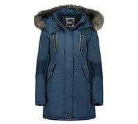 Geographical Norway Coraly Lady Distribrands - Abrigo de invierno cálido - Chaqueta de manga larga - Cuello de piel sintética elegante - Abrigo de moda casual (Marino, XXL)