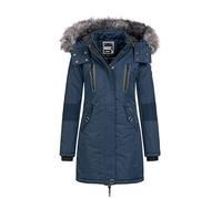 Geographical Norway Coraly Lady Distribrands - Abrigo de invierno cálido - Chaqueta de manga larga - Cuello de piel sintética elegante - Abrigo de moda casual (Marino, M)