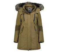 Geographical Norway Coraly Lady - Parka Mujer Otoño Invierno Cálido Medio Grueso - Fino Abrigo De Piel Capucha - Chaqueta A Prueba De Viento - Rego Ide Mujeres Elegantes (Caqui L-talla 3)