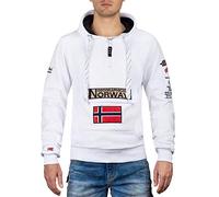 Geographical Norway GYMCLASS Men - Sudadera con Capucha y de Bolsillo Canguro para Hombre - Sudadera con Logo de la Marca y Manga Larga (Blanco, XL)