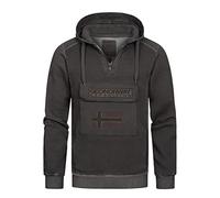 Geographical Norway Gymclass - Sudadera con capucha para hombre, aspecto lavado, bolsillo con media cremallera, parches y embros, Negro , L