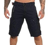 Geographical Norway Hombre Cortos Cargo Panoramique Camuflaje Corto Pantalones de Verano Incl. Cinturón, Bolsillos Laterales - Uni Azul Marino, 29W