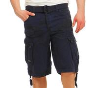 Geographical Norway Hombre Cortos Cargo Panoramique Camuflaje Corto Pantalones de Verano In inturón, Bolsillos Laterales - Azul Marino Camou, M