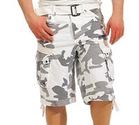 Geographical Norway Hombre Cortos Cargo Panoramique Camuflaje Corto Pantalones de Verano Incl. Cinturón, Bolsillos Laterales - Blanco Camou, XXL