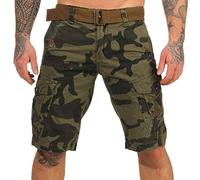 Geographical Norway - Juego de Pantalones Cortos de Estilo Cargo con cinturón y pañuelo UD para Hombre Kaki Camo M