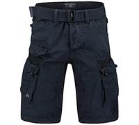 Geographical Norway Panoramique Men - Bermudas Short Algodón Fit - Pantalones Cortos Deportivos para Hombres - Bermudas Hombre - Shorts Cortos Cinturón - Bermuda Ajuste Normal Cómodo (Azul Marino L)