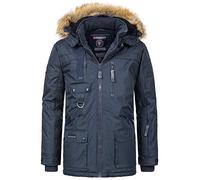 Geographical Norway - Parka de invierno de lujo para hombre con capucha - Parka cálida y acolchada - Parka con capucha para exteriores, apta para esquí y snowboard, azul oscuro, S