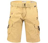 Geographical Norway Peanut Men - Bermudas Short Algodón Fit - Pantalones Cortos Deportivos para Hombres - Bermudas Hombre - Shorts Cortos Cinturón - Bermuda Ajuste Normal Cómodo Beige XXL
