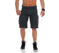 Geographical Norway Pratique Perle - Pantalones cortos cargo para hombre, con cinturón, bordados azul M