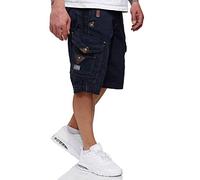 Geographical Norway Pratique Perle - Pantalones cortos cargo para hombre, con cinturón, bordados azul marino M