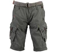 Geographical Norway Pratique Perle - Pantalones cortos cargo para hombre, con cinturón, bordados gris M