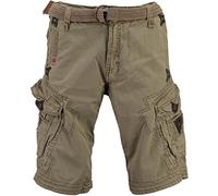 Geographical Norway Pratique Perle - Pantalones cortos cargo para hombre, con cinturón, bordados Mastic. XL