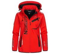 Geographical Norway Reine Lady - Chaqueta Softshell Mujer Impermeable Capucha - Abrigo Polar Cortavientos - Cazadore Aire Libre Deporte Esquí Invierno Primavera (Rojo Negro XXL)