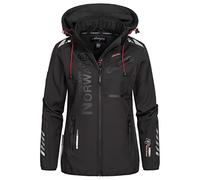 Geographical Norway REINE Lady - Chaqueta softshell para mujer, cortavientos resistente e impermeable con capucha, para el aire libre, Negro/negro., L