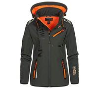 Geographical Norway REINE Lady - Chaqueta softshell para mujer, cortavientos resistente e impermeable con capucha, para el aire libre, gris y naranja., M