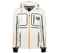 Geographical Norway Romano Men - Chaqueta Softshell Hombre Impermeable Con Capucha - Abrigo Para Hombres Outdoor Cortavientos Resistente - Senderismo Esquí Otoño Invierno Primavera (Blanco S)