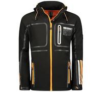 Geographical Norway Romano Men - Chaqueta Softshell Hombre Impermeable Con Capucha - Abrigo Para Hombres Outdoor Cortavientos Resistente - Senderismo Esquí Otoño Invierno Primavera (Negro M)