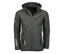 Geographical Norway Royaute Men - Chaqueta softshell con capucha para hombre, impermeable, abrigo outdoor táctico, cortavientos, resistente, senderismo, esquí, otoño, invierno, primavera, Gris y negro