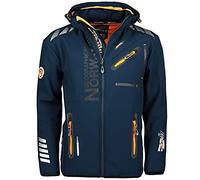 Geographical Norway Royaute Men Distribrands - Chaqueta Softshell impermeable hombre - Chaqueta transpirable capucha exteriores táctica invierno prueba viento (Azul_marino_Naranja XXL)