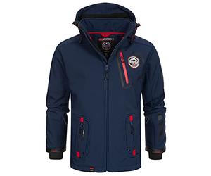 Geographical Norway Tacebook Men - Chaqueta Softshell Hombres Impermeable Con Capucha - Chaqueta Outdoor Cortavientos Resistente - Senderismo Esquí Otoño Invierno Primavera (Azul Marino L)