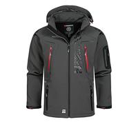 Geographical Norway Techno Men Distribrands - Chaqueta Softshell impermeable hombre - Chaqueta transpirable con capucha para exteriores - de invierno a prueba de viento (Gris Oscuro/Rojo M)