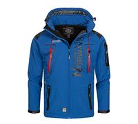 Geographical Norway Techno Men Distribrands - Chaqueta Softshell Impermeable Hombres - Capucha Hombre Transpirable Exteriores - Chaqueta Invierno Viento (Azul Real/Rojo S)