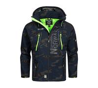 Geographical Norway Techno Men Distribrands - Chaqueta Softshell Impermeable Hombres - Capucha Hombre Transpirable Exteriores - Chaqueta Invierno Viento (CAMO Marina/Verde S)