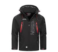 Geographical Norway Techno Men Distribrands - Chaqueta Softshell Impermeable Hombres - Capucha Hombre Transpirable Exteriores - Chaqueta Invierno Viento (Negro/Rojo 3XL)