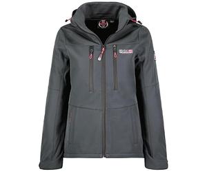 Geographical Norway Timmex Lady - Chaqueta Softshell Mujer Impermeable Con Capucha - Abrigo Mujeres Outdoor Cortavientos Resistente - Senderismo Esquí Otoño Invierno Primavera (Gris Oscuro Negro S)