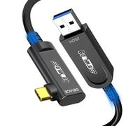 GeoHN.G Cable de fibra óptica USB A a USB C, 10 m, ángulo recto de 90 grados, USB 3.2, 10 Gbps, cable óptico activo USB C de larga distancia para VR/AR, Quest2, cámara web, cámara, mini PC y más