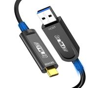 GeoHN.G Cable USB A a USB C de Fibra Óptica 15M, Cable USB Óptico Activo de Larga Distancia 3.2 10Gbps para VR/AR, Quest2, Webcam, Cámara, Mini PC y Más