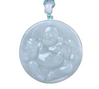 GeOinQL Colgante de jade, Hand Carving Feng Shui Maitreya Necklace Happy Buddha Wealth Amulet Adjustable Cord
