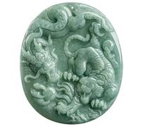 GeOinQL Colgante de jade, Jade Carved Crouching Dragon and Hidden Tiger Pendant with Twelve Chinese Zodiac Animal