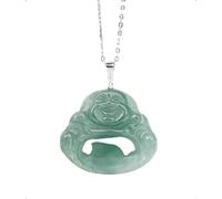 GeOinQL Colgante de jade, Natural Jade Fortune Cui Oil Green Buddha Gong Maitreya Pendant Adjustable Cord