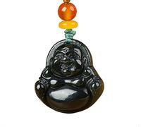 GeOinQL Colgante de jade, Small Laugh Buddha Pendant Hand-Carved Feng Shui Maitreya Amulet Wealth Necklace