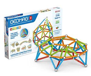 Geomag Classic Supercolor Recycled 142, Construcciones Magnéticas, Barras y Pizarras de Colores, Paquete de 142 Piezas, 100% Plástico Reciclado