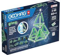 Geomag, Glow Recycled, Construcciones Magnéticas Efecto Glow, Barras Que Brillan en la Oscuridad, Paquete de 60 Piezas, Plástico 100% Reciclado