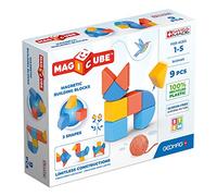 Geomag Magicube Shapes, Bloques de Construcción Magnéticos para Niños a Partir de 1 Año - Juego de 9 Cubos de 3 Colores y Formas Hechos de Plástico 100% Reciclado