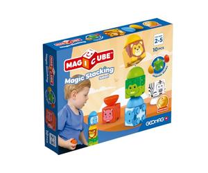 Geomag - Magicube Stacking Safari 10 Cubos Magnéticos Animales - Set Safari de Construcción Magnética para Bebés | Cubos Apilables con Animales Salvajes | Juguete Stem Eco +1,5 Años
