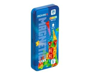 Geomag - Magnetic Mini Tiles Travel 26 | Juego de Construcción Magnético Portátil | Set de Paneles de Colores para Viaje | Juguete de Geometría Creativa | Estuche de Piezas Magnéticas
